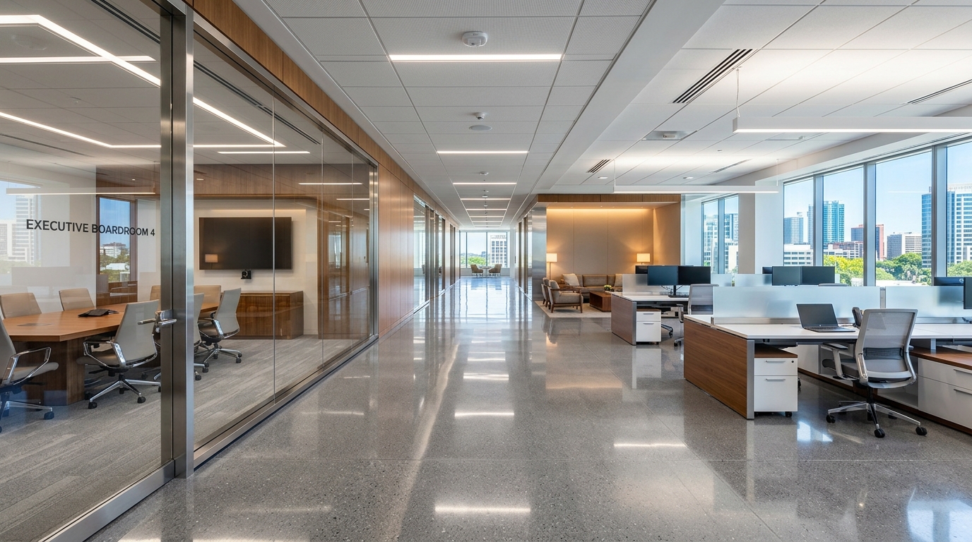 Commercial quality spotless office floor and conference rooms